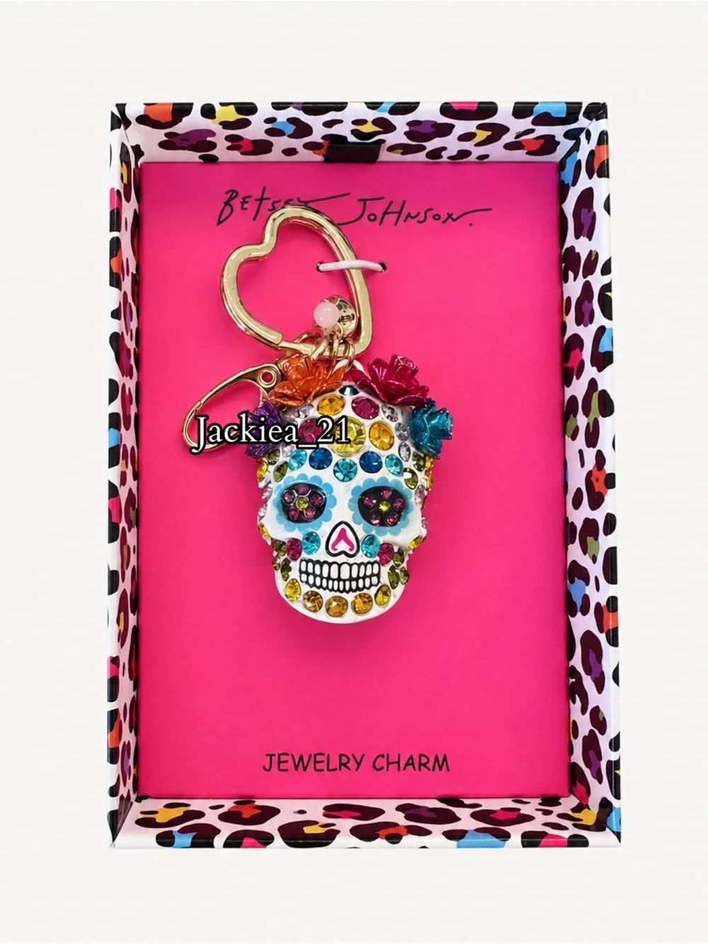 Betsey Johnson Multicolor Crystal Floral Sugar Skull Key & Bag Charm